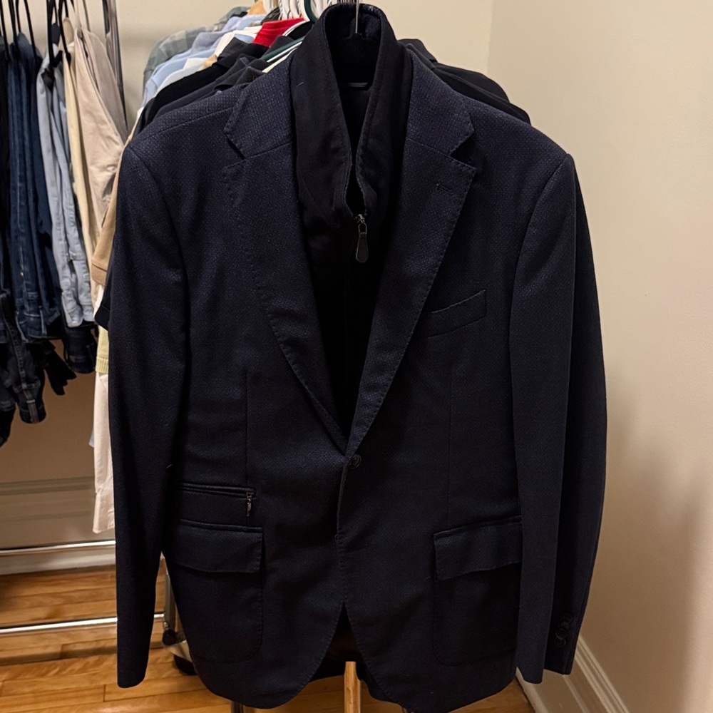 Luigi Bianchi Mantova Navy Textured Blazer
